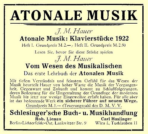 Inserat Hauer Atonale Musik Inserat Hauer Atonale Musik